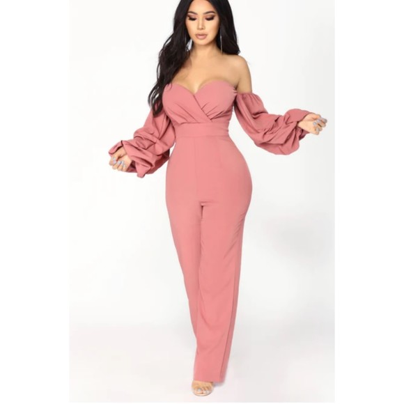 Fashion Nova Pants - NTW Ryana Off Shoulder Jumpsuit - Dusty Mauve